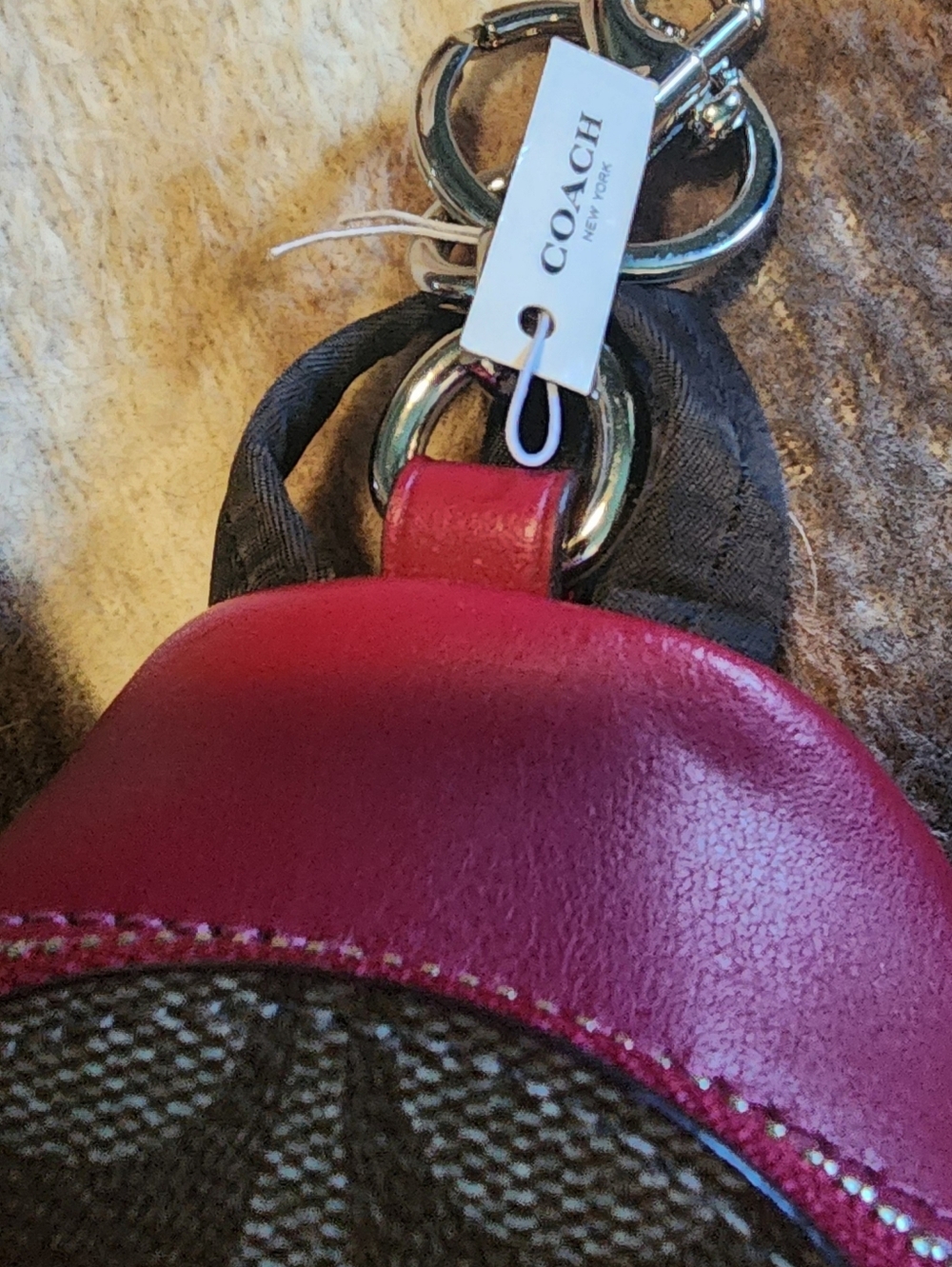 Coach Signature Canvas Mini Backpack Keychain with Pink Trim - Picture 2 of 6